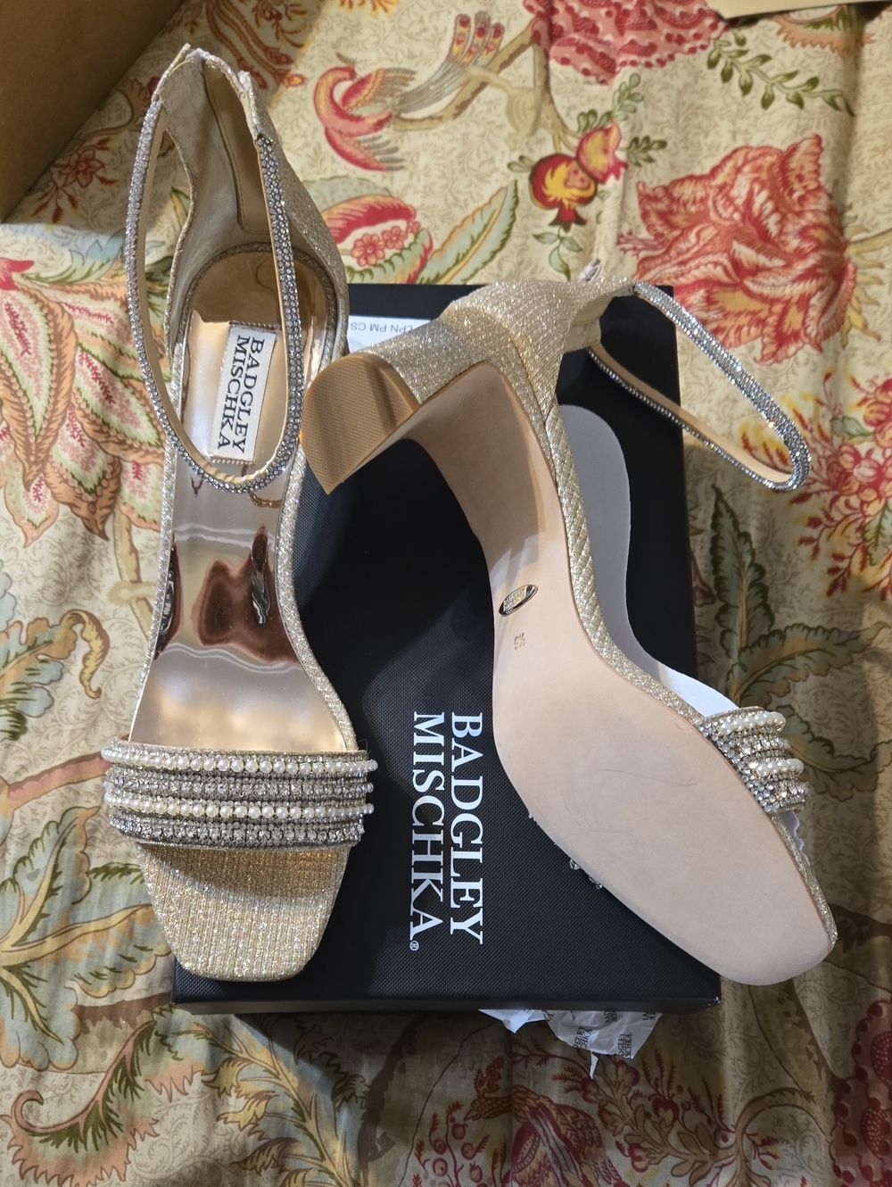 Badgley Mischka Champagne Beaded Evening Sandals